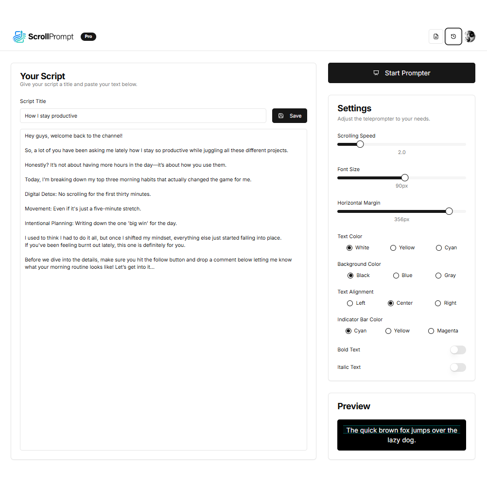A screenshot of a web-based script editor.